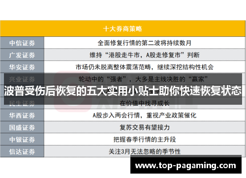 波普受伤后恢复的五大实用小贴士助你快速恢复状态