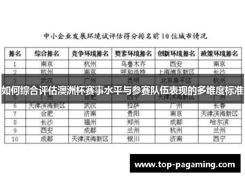 如何综合评估澳洲杯赛事水平与参赛队伍表现的多维度标准