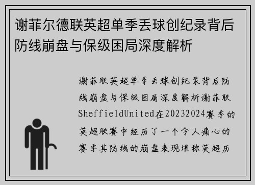 谢菲尔德联英超单季丢球创纪录背后防线崩盘与保级困局深度解析